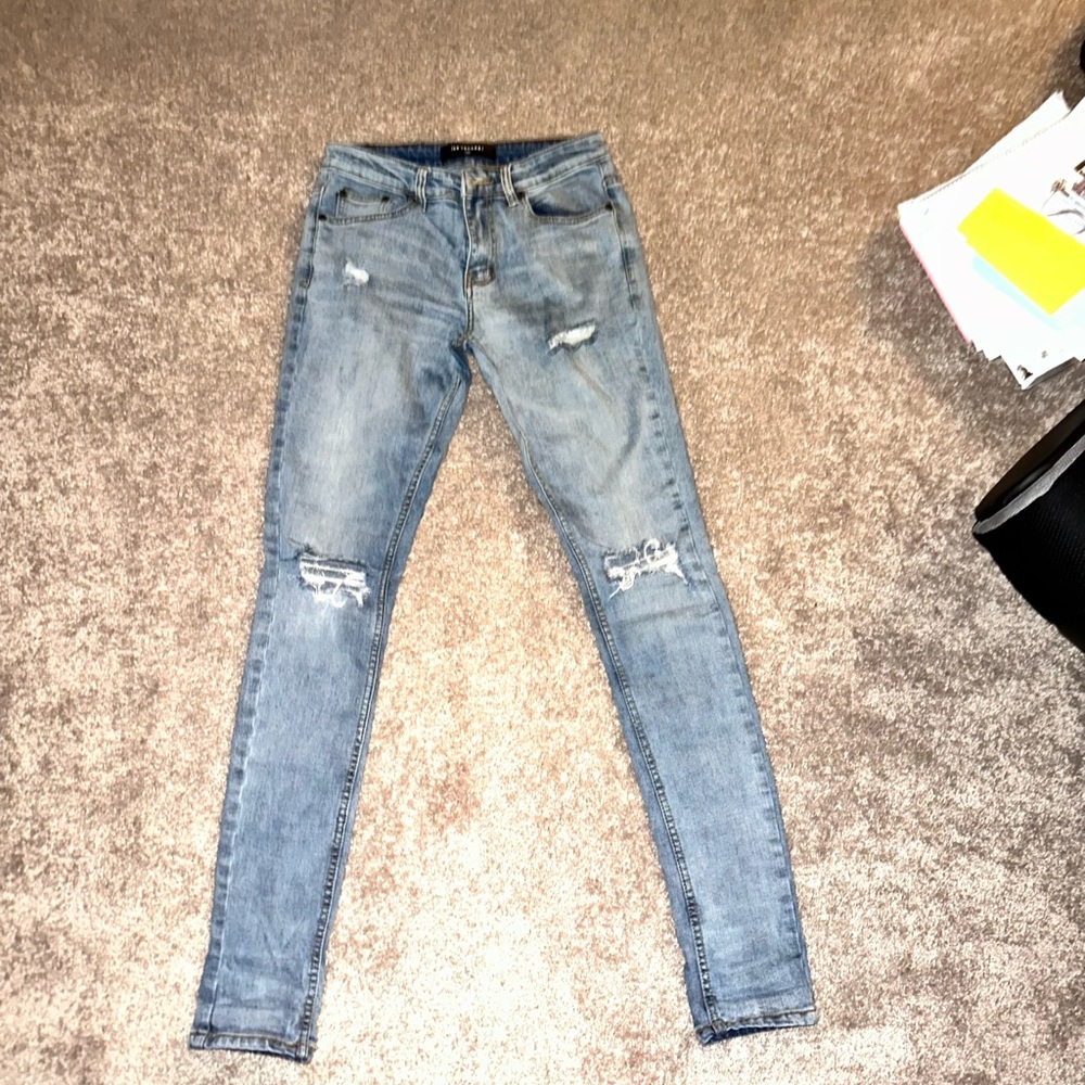 Serenede Blue Skinny Distressed Jeans with Tapered Leg